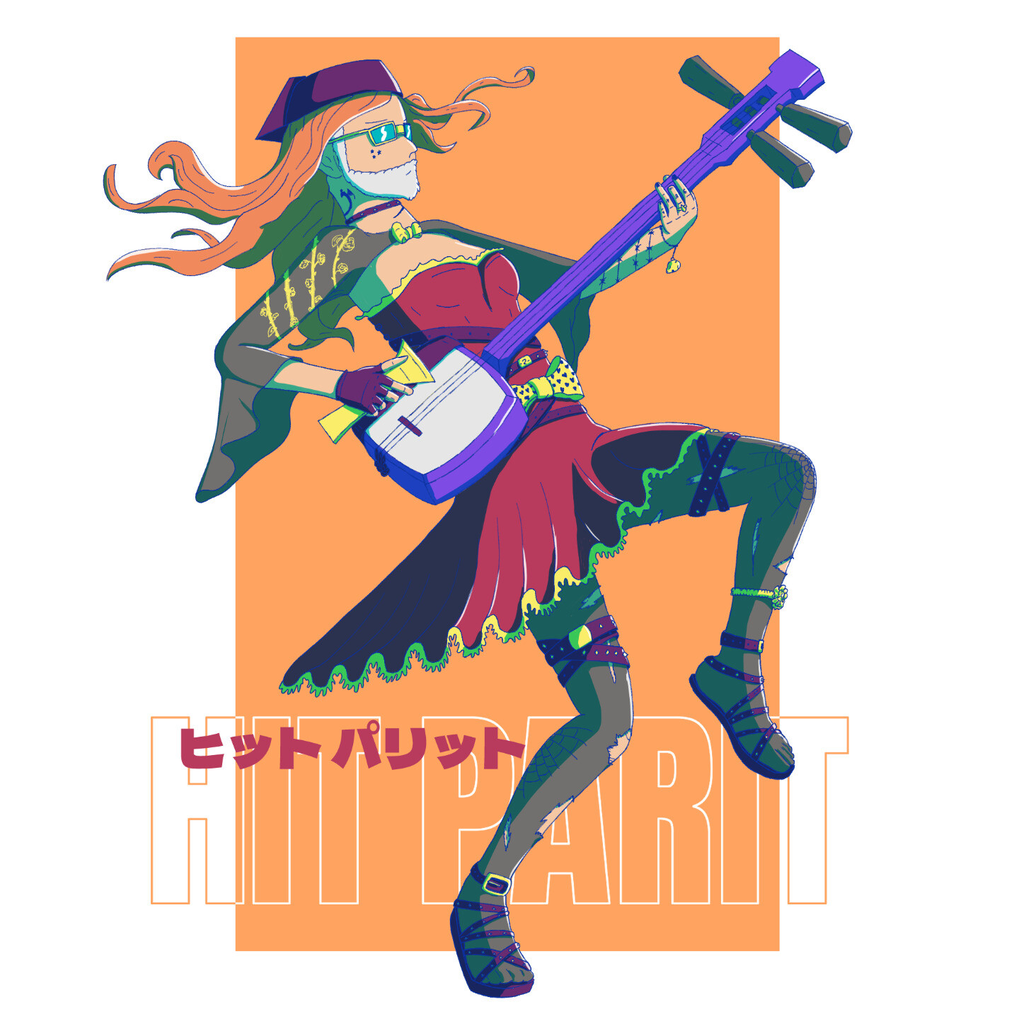 Il·lustració de Trini del Puerto, vocalista de Hit Parit, tocant el shamisen.