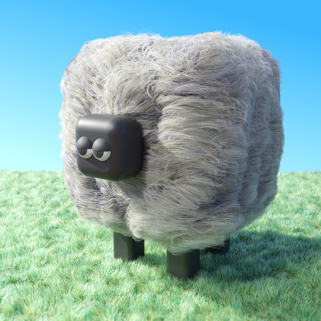 Il·lustració 3D d'una ovella en el camp.