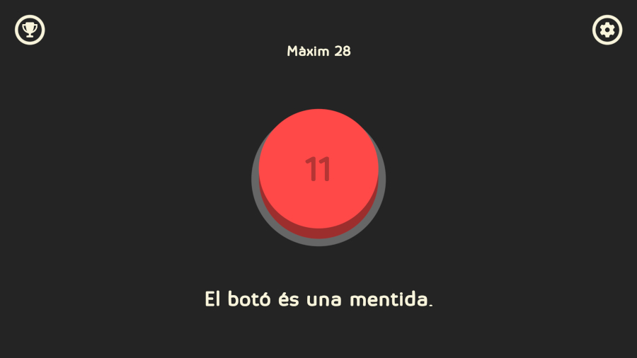 Captura del joc THE BUTTON. Es tracta d’un botó roig sobre fons negre. Baix del botó, apareix el text ‘El botó és una mentida’